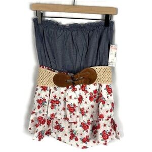 NWT Vintage Y2K BONGO Cha Cha Cha Two Tier Strapless Ruffle Blouse Top Junior XL